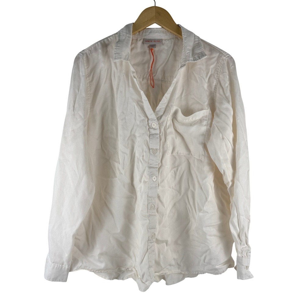 Knox Rose Womens Cream Lyocell Button Down Shirt Long Sleeve Relaxed Fit Large